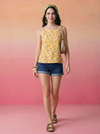 Janasya Mustard Straight Crepe Top | Grocsy