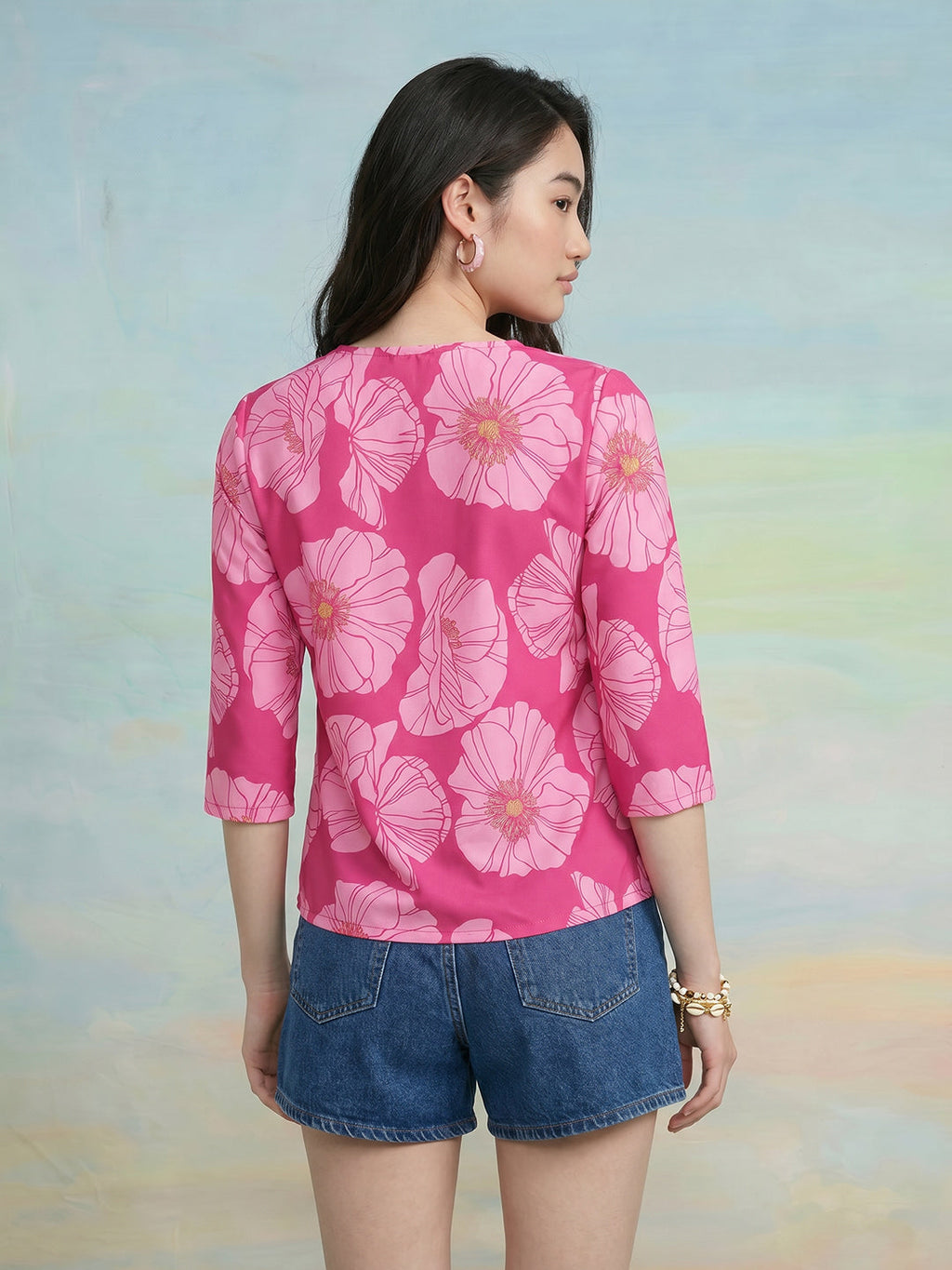 Janasya Pink Straight Crepe Top | Grocsy