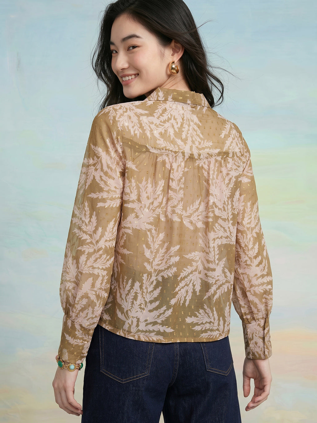 Janasya Olive Straight Dobby Georgette Top | Grocsy