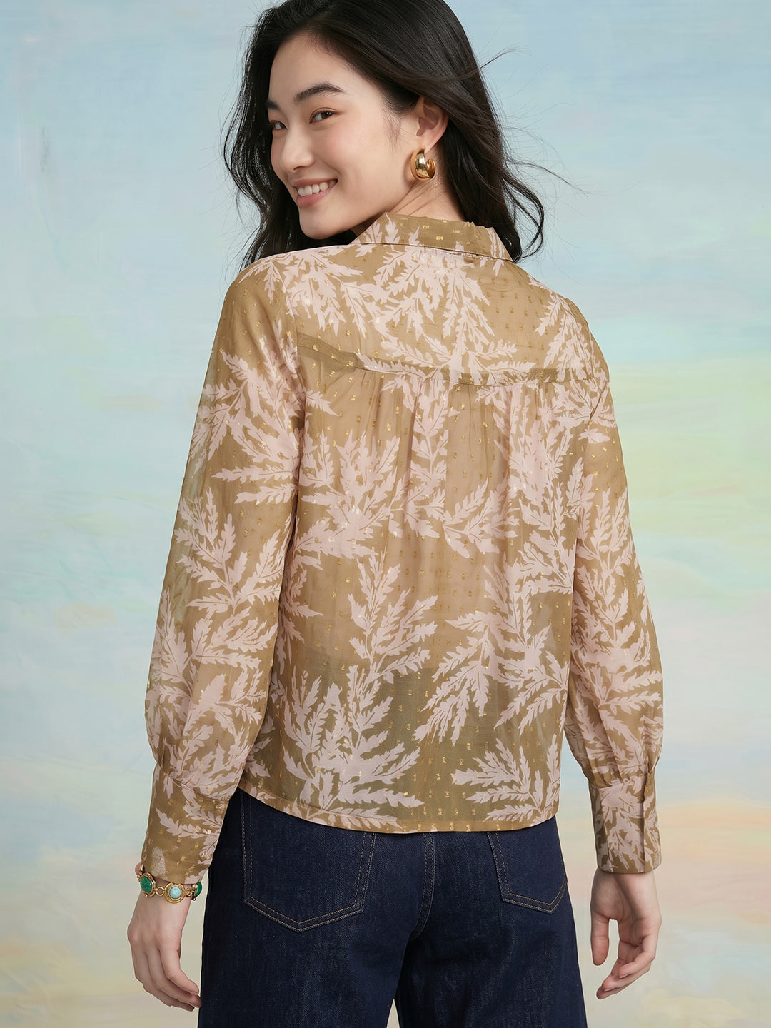 Janasya Olive Straight Dobby Georgette Top | Grocsy