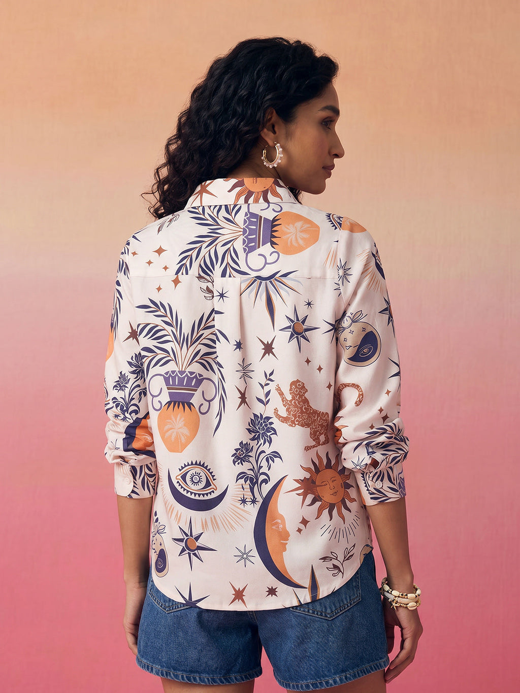 Janasya Cream Shirt Rayon Blend Top | Grocsy