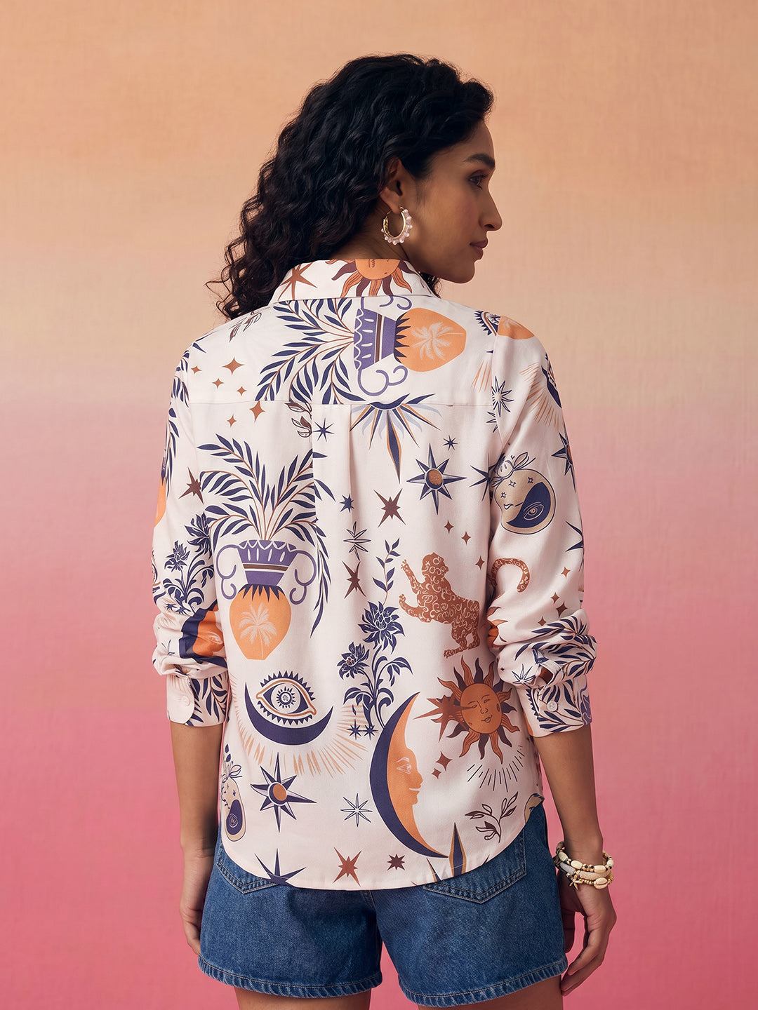 Janasya Cream Shirt Rayon Blend Top | Grocsy