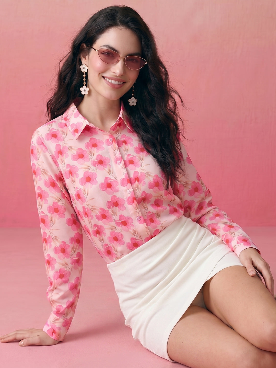 Janasya Baby Pink Shirt Crepe Top | Grocsy