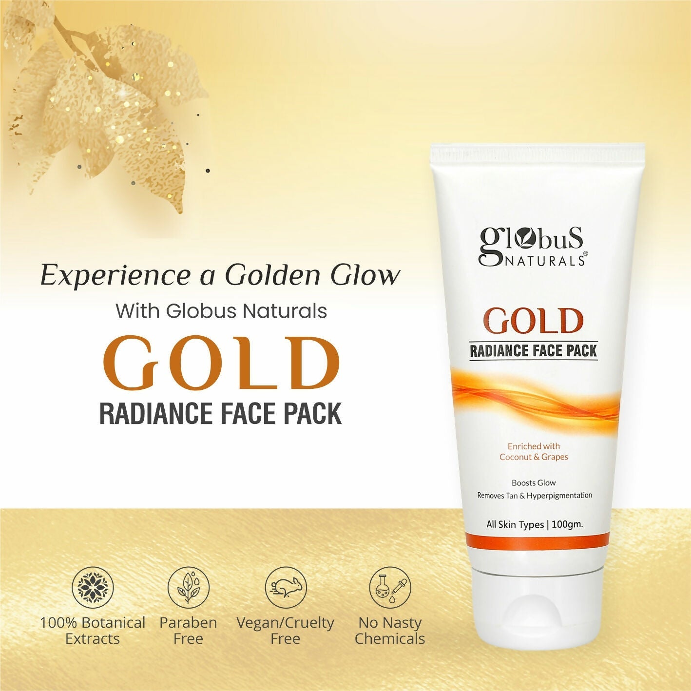 Globus Naturals Gold Radiance Anti Ageing & Brightening Face Pack | Grocsy
