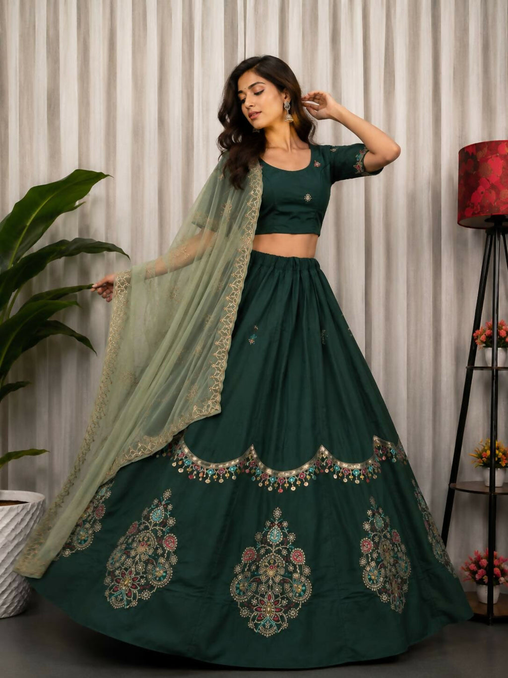 Lehenga Mart Green Designer Navratri Lehenga Choli for Women | Grocsy
