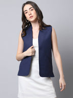 Even Apparels Navy Polywool Open Front Women's Waistcoat | Grocsy