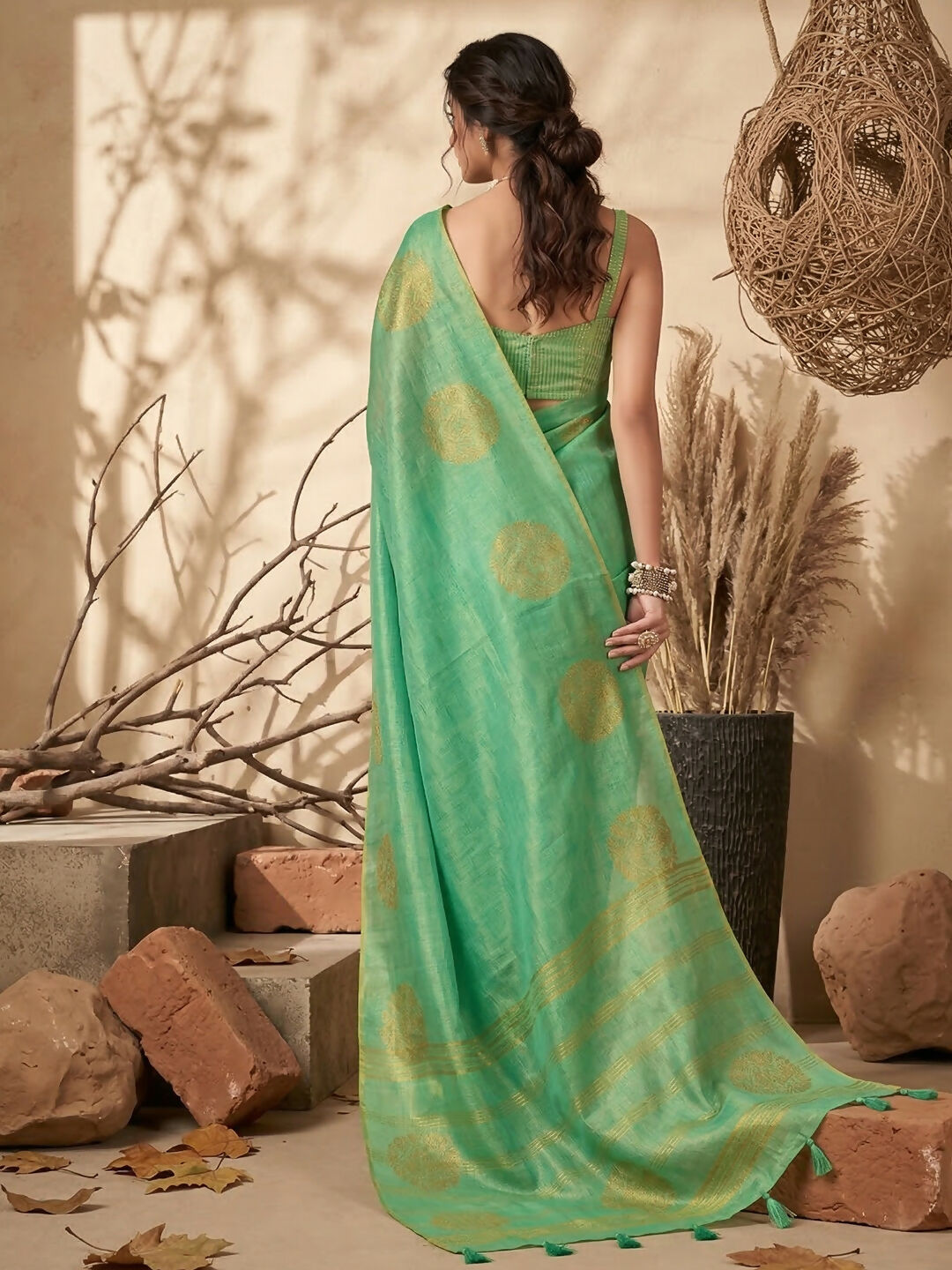 Shree Shyam Fashion Green Tissue Silk Saree | Grocsy