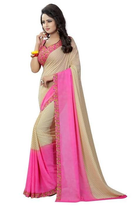 Vamika Pink and White Georgette Printed Contemporary Saree (PADING PINK) | Grocsy