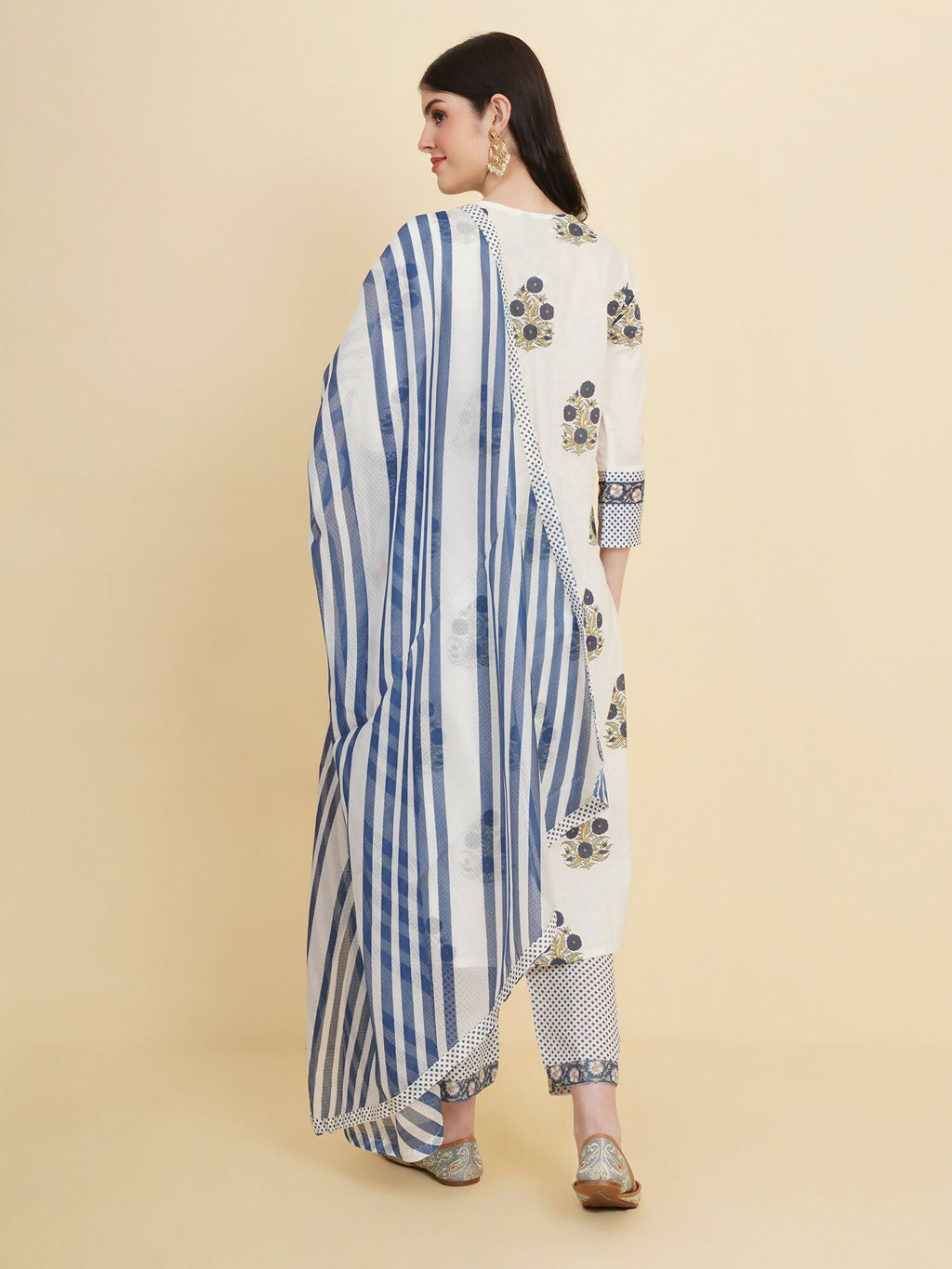 Designer Stylish white Cotton Stitched Suit With Dupatta - Tanisha | Grocsy