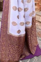 Joban Fashion Light Purple Crepe Chiffon Pure Handloom Banarasi Silk Saree | Grocsy