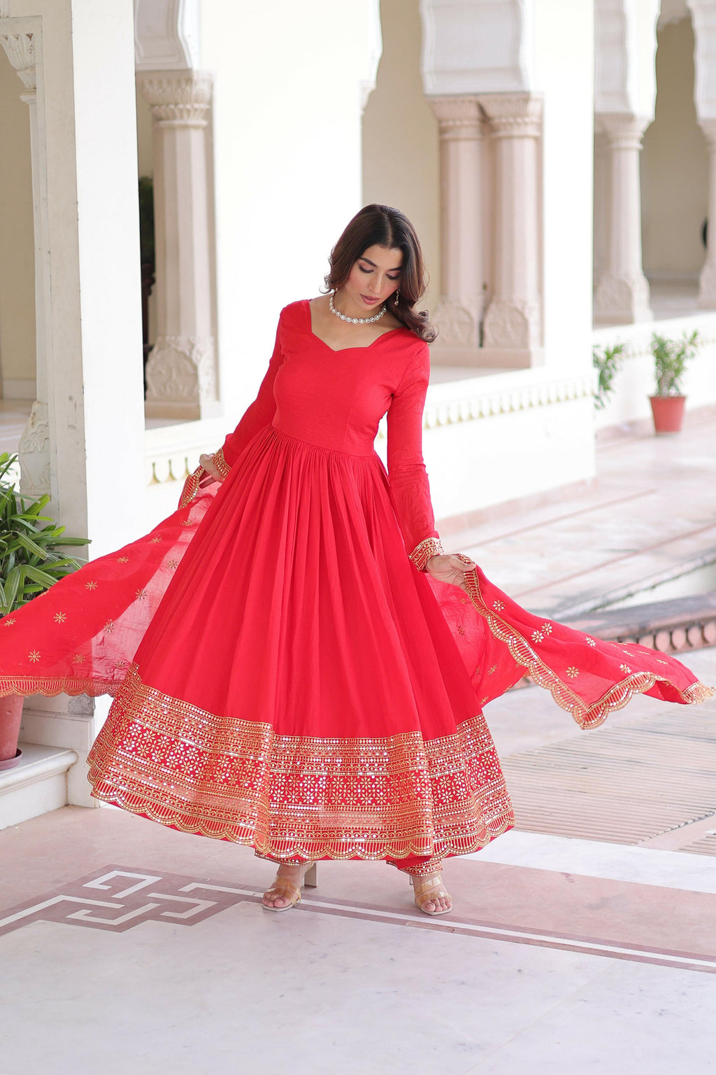 Joban Fashion Red Readymade Kurta Set With Sequence embroidery Work | Grocsy