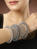 NVR Women's Set of 6 Silver-Toned German Silver Oxidised Bangles | Grocsy