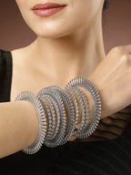 NVR Women's Set of 6 Silver-Toned German Silver Oxidised Bangles | Grocsy