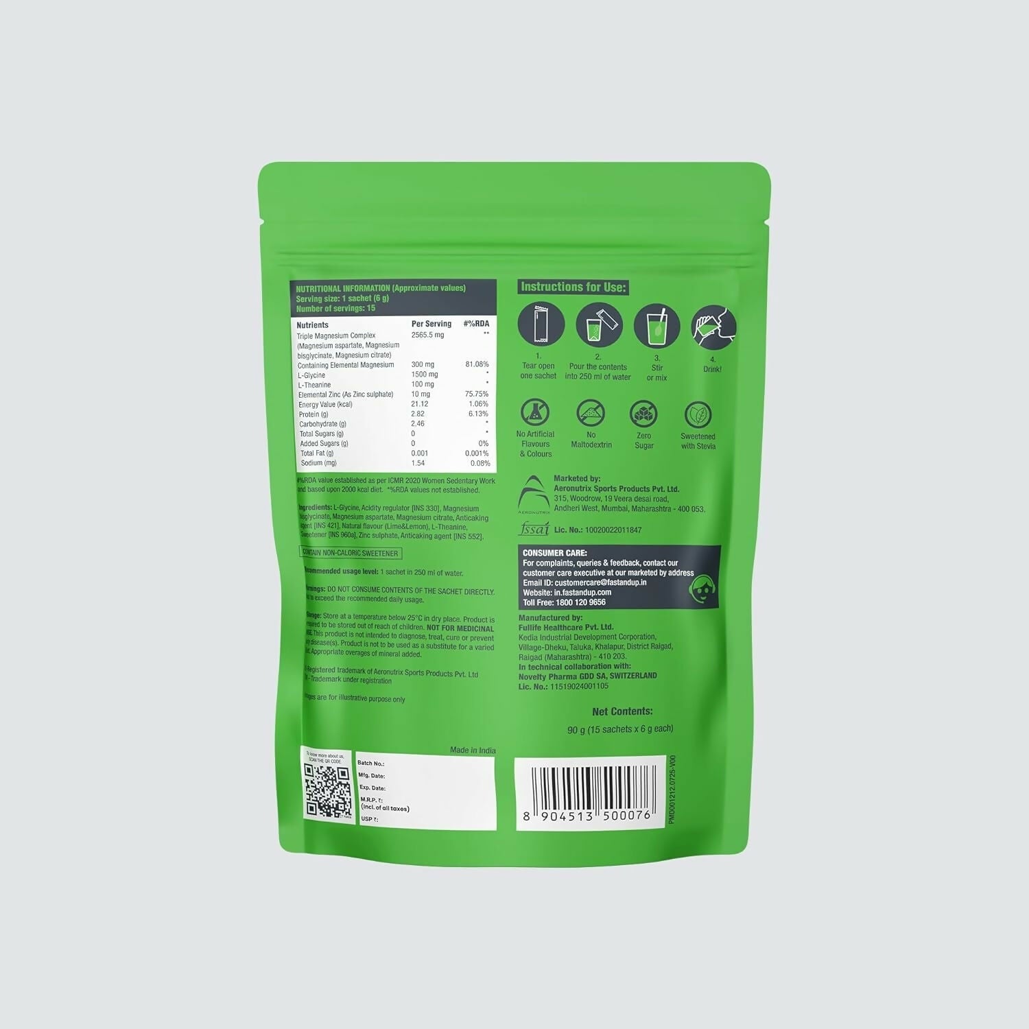 Fast&Up Magnimax - Triple Magnesium Bisglycinate, Citrate, Aspartate - Lime & Lemon Flavour | Grocsy