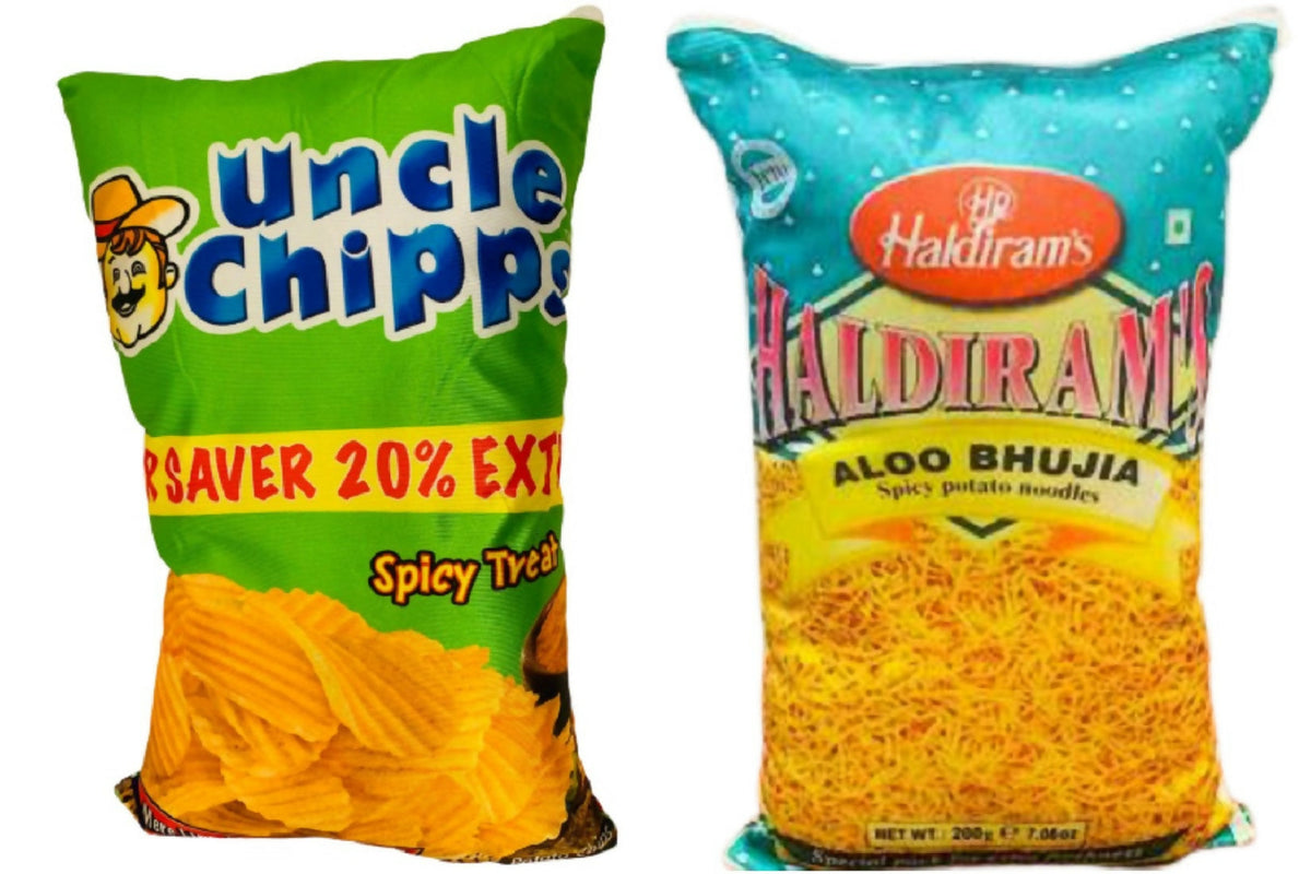 Unique Fashion Pack of 2 Microfibre Filled Reversible Cushion For Kids - Uncle Chips And Haldiram | Grocsy