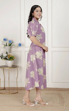 Miravan Womens Lavender Floral Printed A-Line Maxi Dress | Grocsy