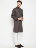 Even Apparels Brown Color Pure Cotton Long Men's Kurta With Band Collar | Grocsy