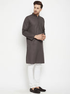 Even Apparels Brown Color Pure Cotton Long Men's Kurta With Band Collar | Grocsy