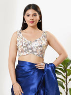 Joban Fashion White Silk Padded Blouse With Sweetheart Neck Sleeveless | Grocsy