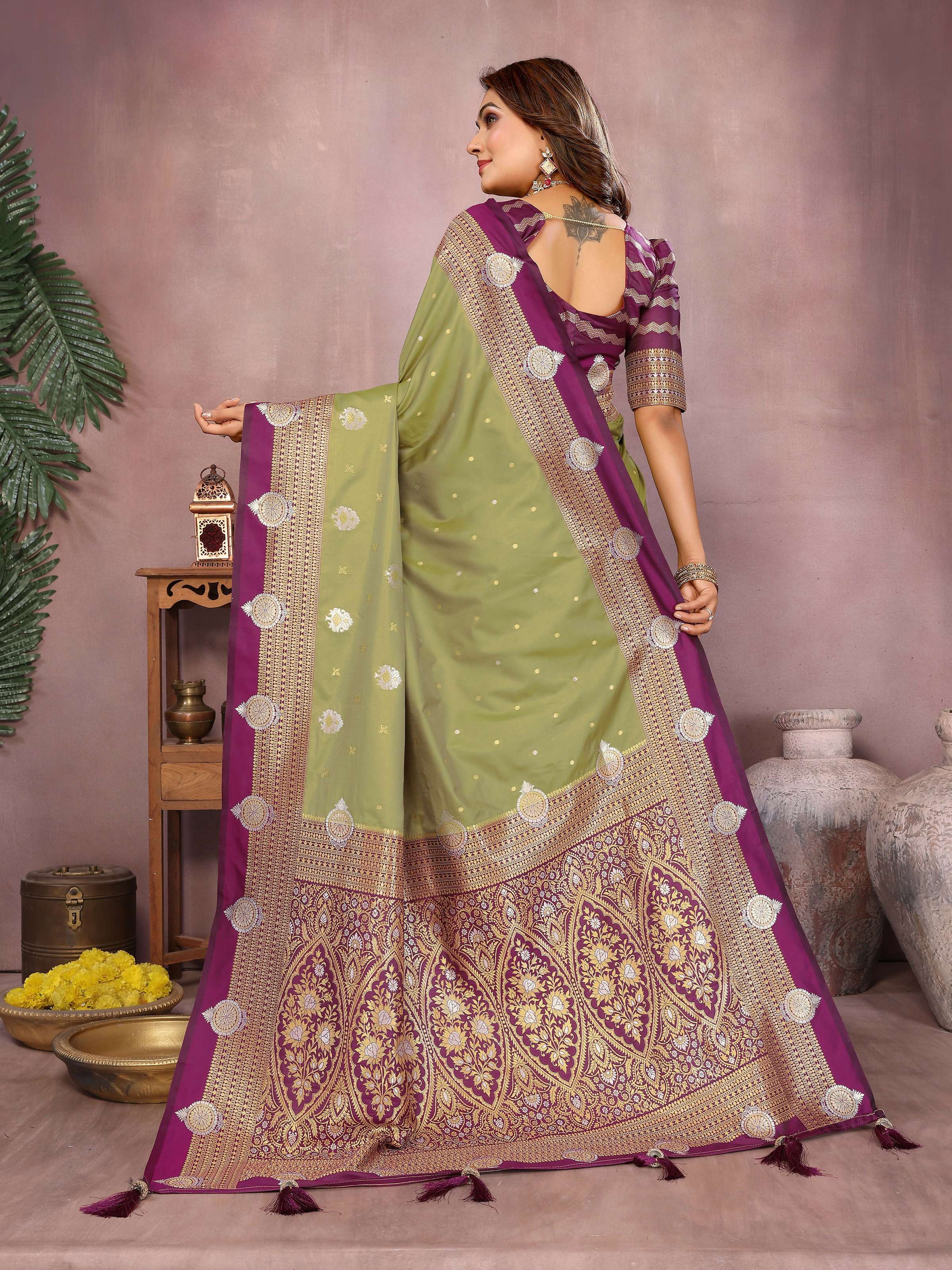 Aastha Fashion Pista Silk Sarees Weaving Saree | Grocsy