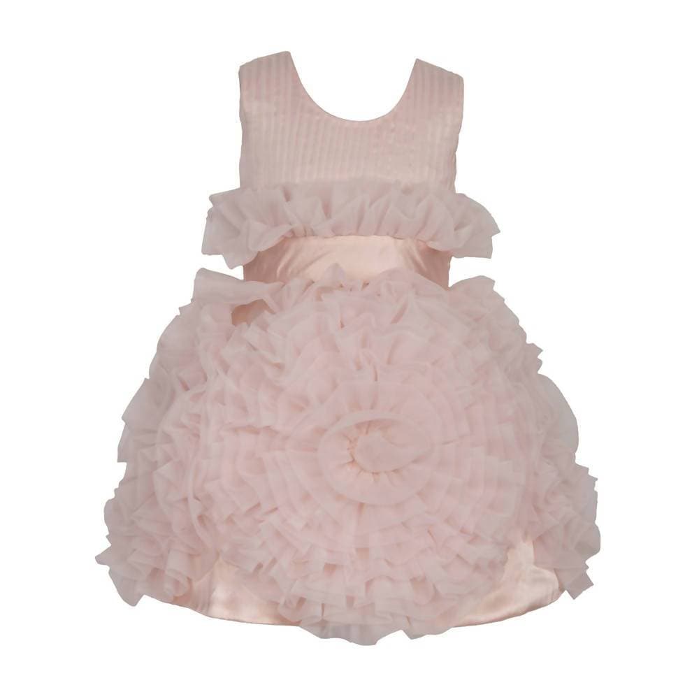 Asmaani Baby Girl's Beige Color Satin Knee Length Frock (AS-DRESS-22031) | Grocsy