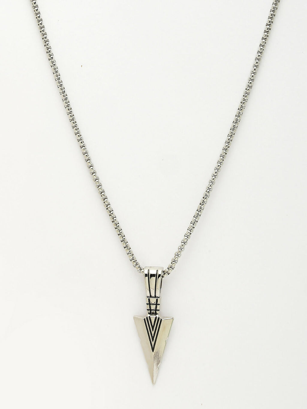NVR Men's Silver-Plated Arrow-Shaped Pendant With Chain | Grocsy