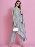 Women Republic Grey Opara Silk Kurta With Belt And Palazzo | Grocsy