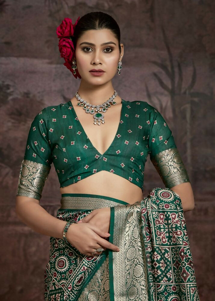 Joban Fashion Green Multi Color Dola Tussar Silk Self Jacquard Border Saree | Grocsy