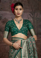 Joban Fashion Green Multi Color Dola Tussar Silk Self Jacquard Border Saree | Grocsy