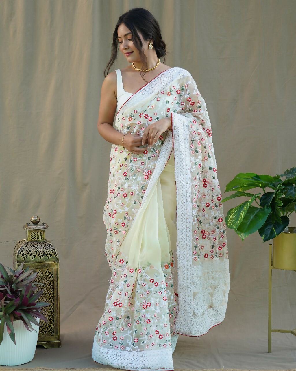 Vamsee Sombi Box Yellow Organza Saree | Grocsy
