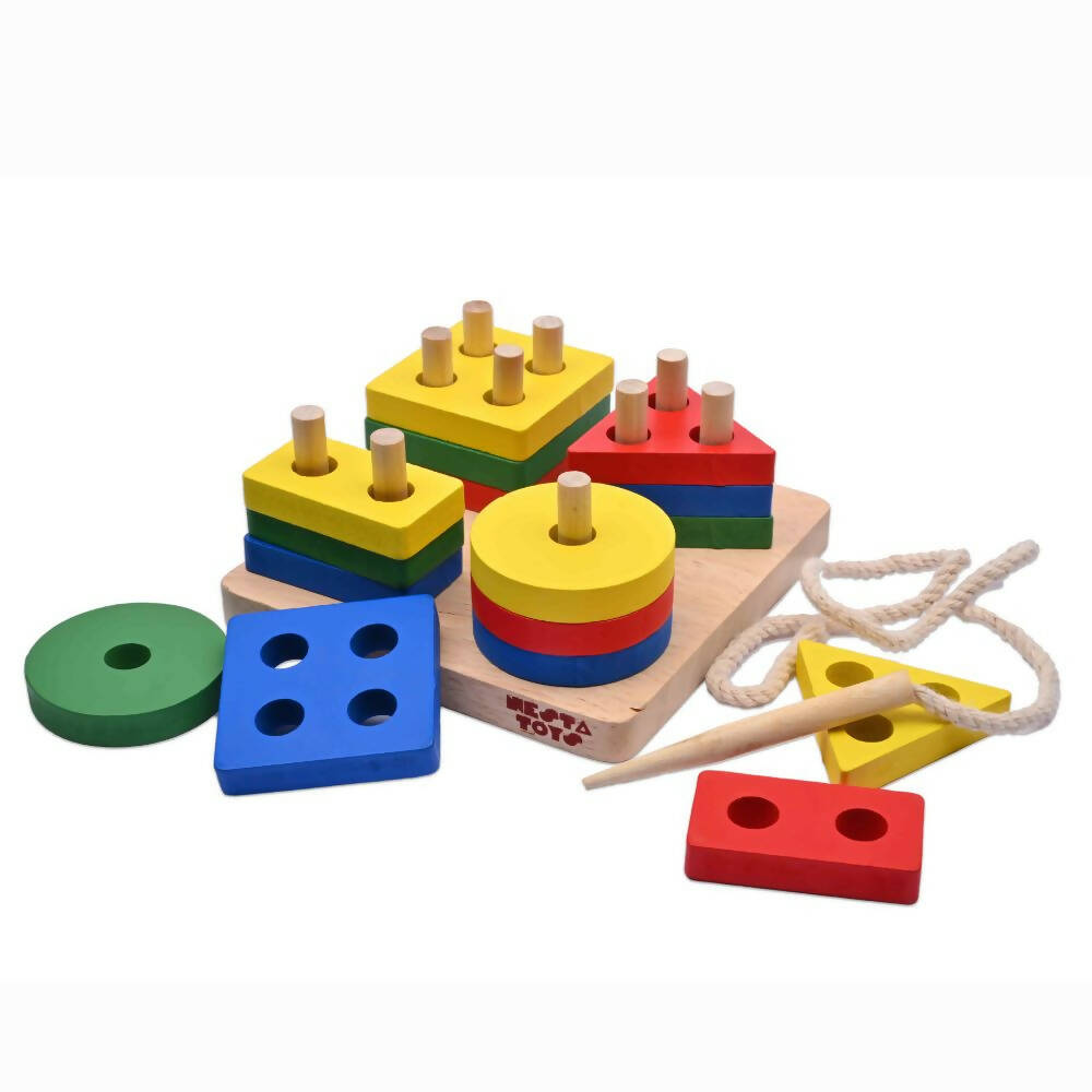 Nesta Toys Shape Sorter | Stacker | Lacing Toy - Multicolor | Grocsy