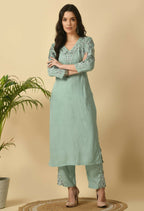 Joban Fashion Sea Green Cotton Rayon Kurta Set | Grocsy
