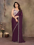 Partywear traditional Georgette Wine Fancy Saree - Anbazaar | Grocsy
