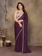 Partywear traditional Georgette Wine Fancy Saree - Anbazaar | Grocsy