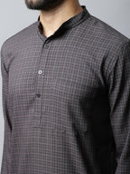 Even Apparels Black Color Pure Cotton Men's Kurta With Band Collar (CHK1166) | Grocsy