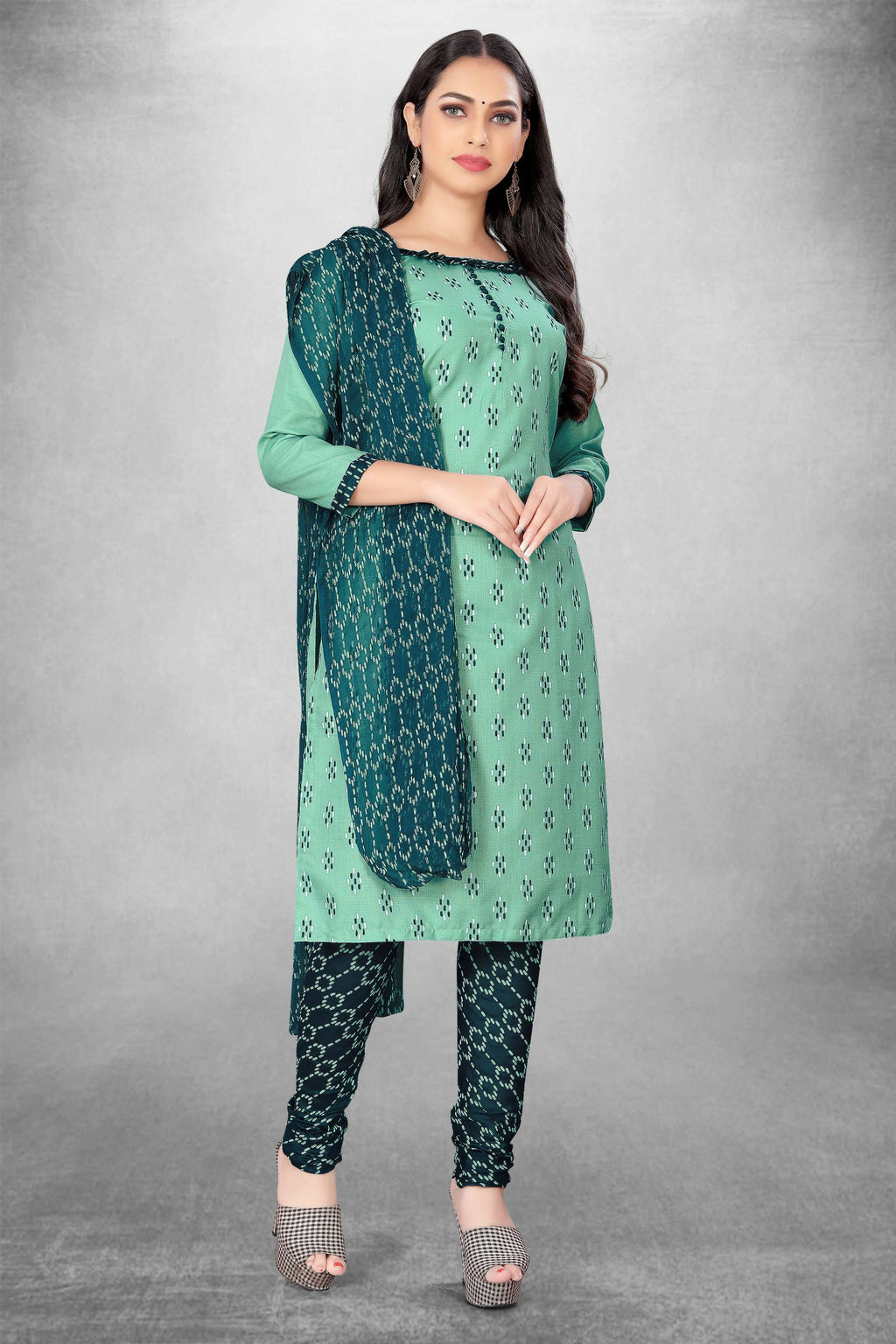 Sea Green Cotton Printed Unstitched Dress Material - Amara | Grocsy