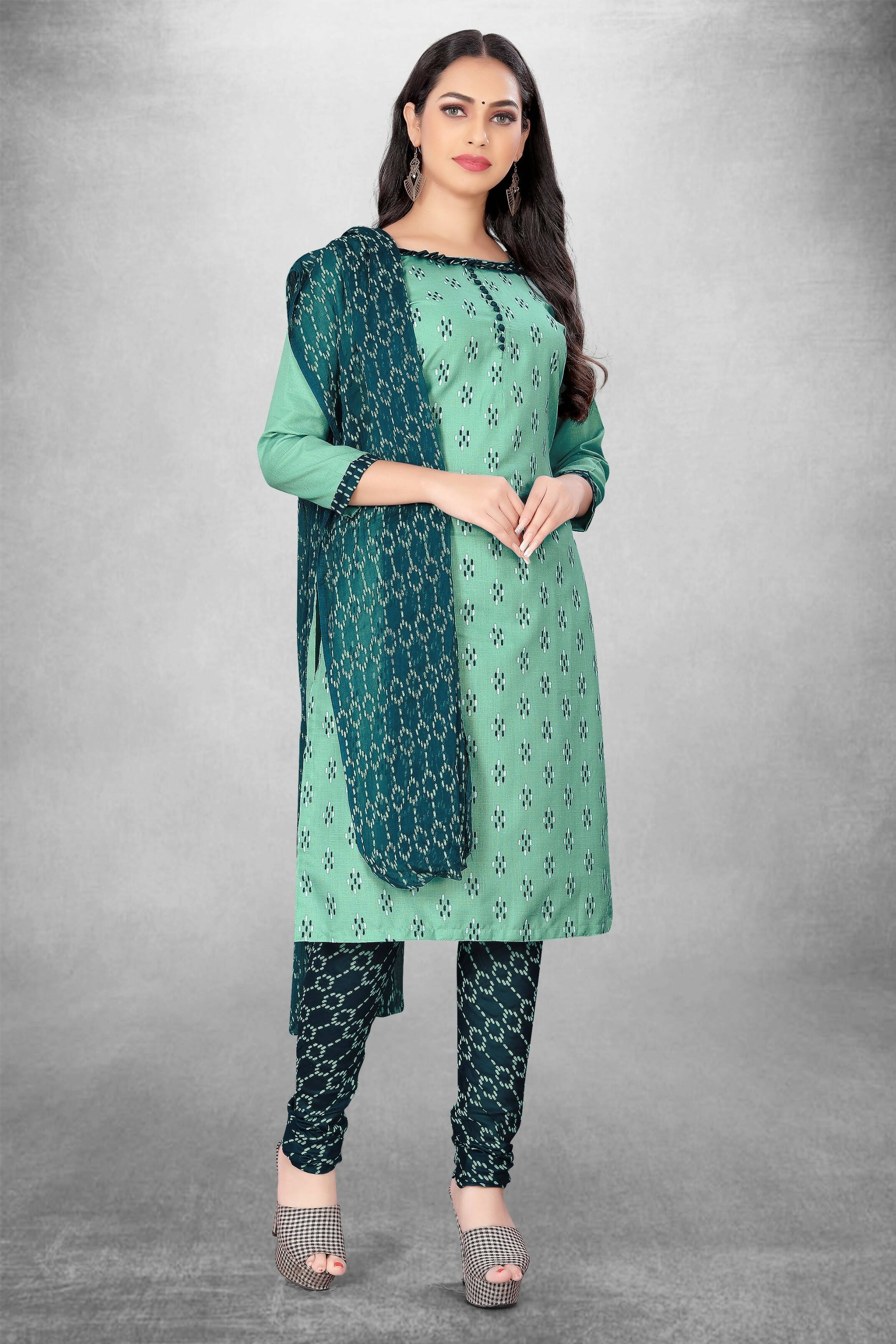 Sea Green Cotton Printed Unstitched Dress Material - Amara | Grocsy