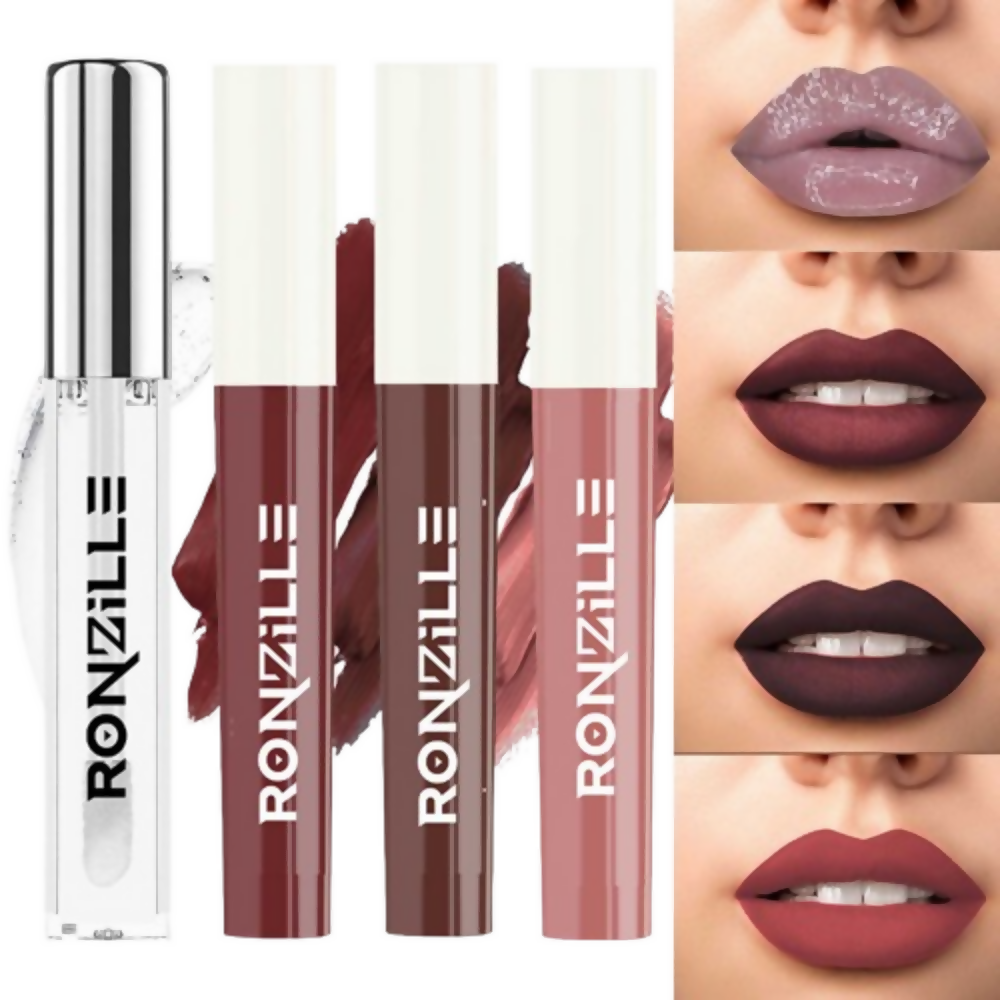 Ronzille Non Transfer Matte Liquid Lipstick Plus Lip Gloss - Nudes And Browns | Grocsy