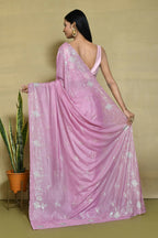 Pink Crepe Silk Sequence Embroidered with Stone work Saree - Nimaya Benzy | Grocsy