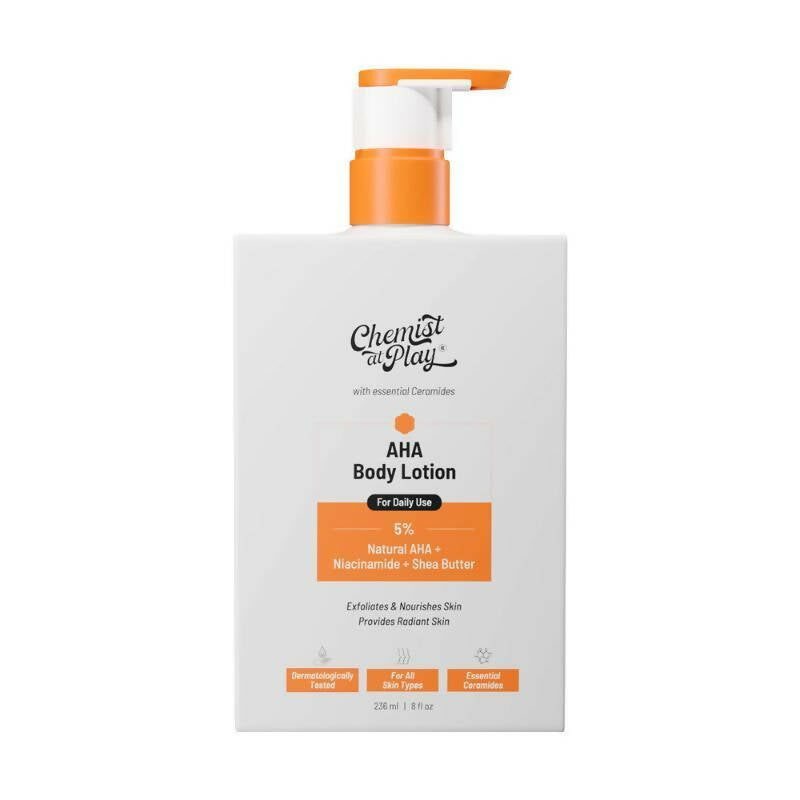 Chemist At Play AHA Body Lotion with 5% Natural AHA, Niacinamide, Shea Butter For Exfoliating Dry & Dead Skin Cells | Grocsy