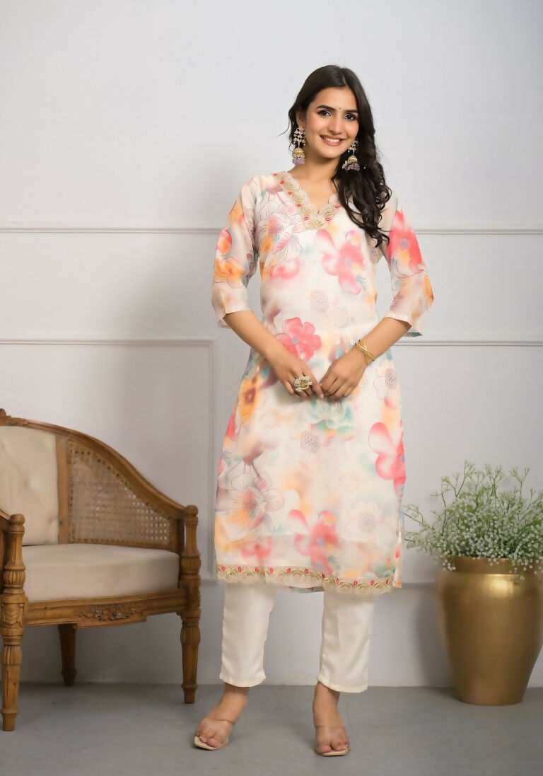 Festive Wear Ethnic Off White Premium Organza Stitched Suit With Dupatta - Tanisha | Grocsy