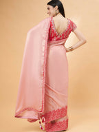 Light Pink Satin Georgette Laser Cut Floral Embroidery , Resham, Zari And Cord Embroidery Saree - Norita Hit Design | Grocsy