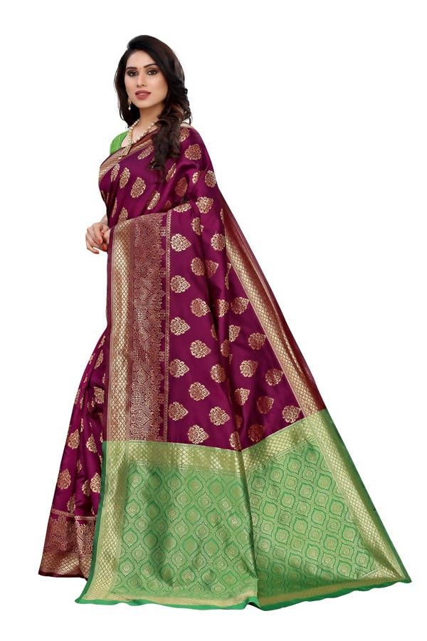 Vamika Banarasi Jacquard Weaving Wine Saree (Dangal Wine) | Grocsy
