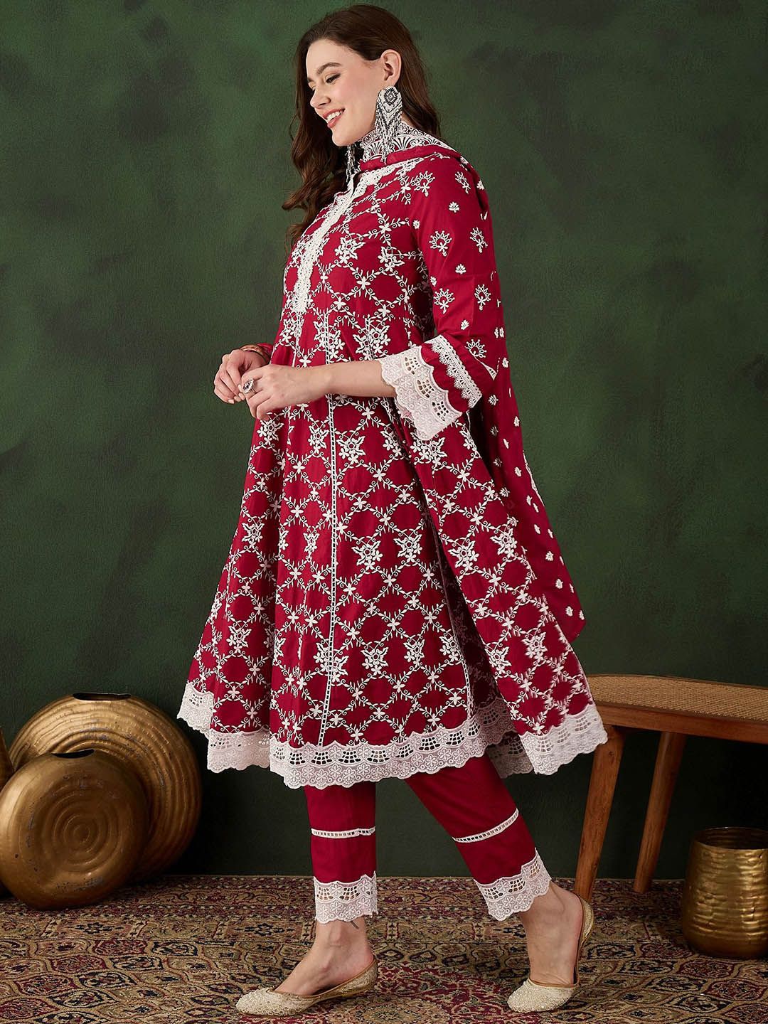 Sangria Embroidered Pure Cotton Kurta & Trouser With Dupatta | Grocsy