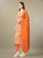 Jyoti Fashion Women's Orange Rayon Embroidery & Sequence work Kurta with Trouser & Dupatta | Grocsy