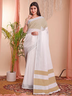 Shree Shyam Fashion The White Loom White Linen Cotton Saree | Grocsy