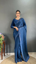 Vastranavya Teal Rangoli Silk Swarovski work Ready to Wear Saree | Grocsy