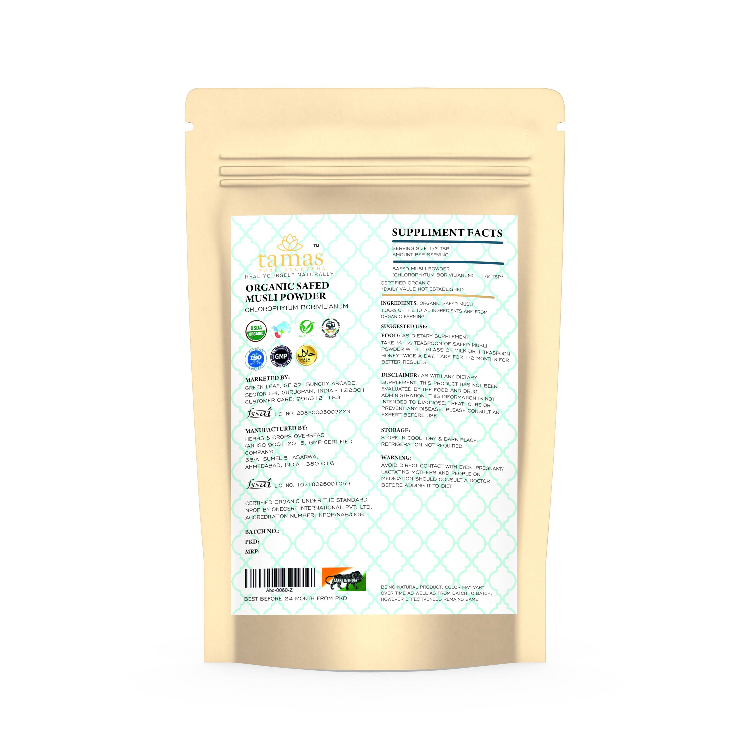 Tamas Pure Ayurveda Superfood Organic Safed Musli Powder | Grocsy