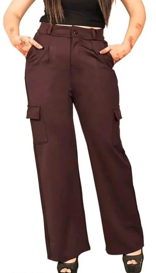 PAVONINE Tan Color Cotrise Fabric With 4 pockets Cargo/Trousers For Girls & Women | Grocsy