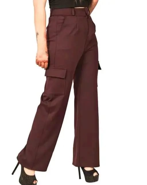 PAVONINE Tan Color Cotrise Fabric With 4 pockets Cargo/Trousers For Girls & Women | Grocsy